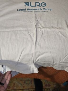 LRG Men's Short Sleeve Tee in White with Teal Logo